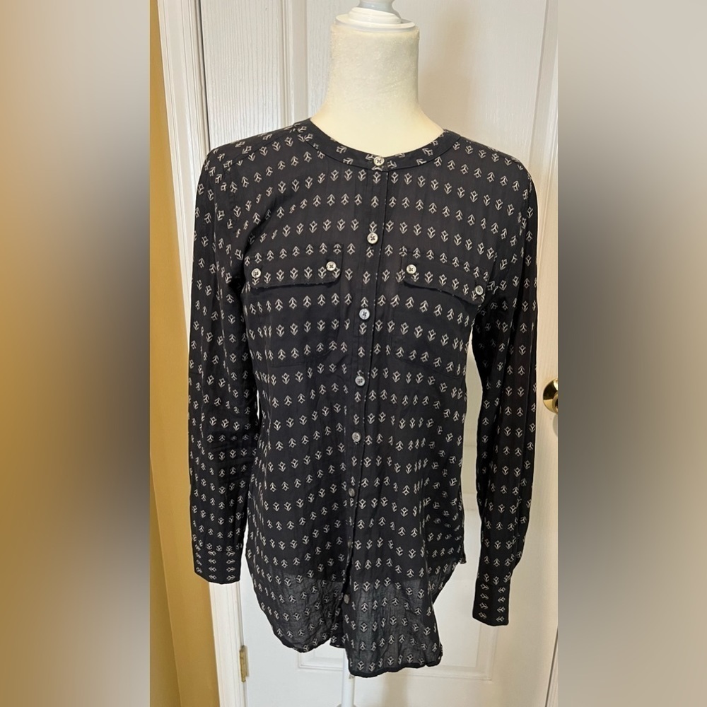 Loft Gray/Cream Design cotton Button Down Top Size small